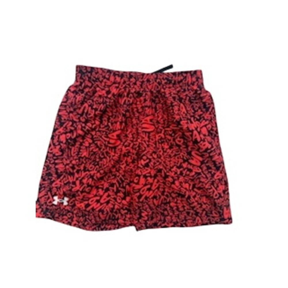Under Armour Boys Athletic Shorts Youth Large Red Black Graphic Graffiti Print